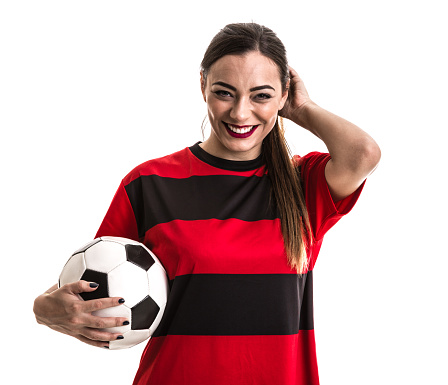 Suponer segundo ensillar Fútbol Mujer En Rojo Y Negro Uniforme Aislada Sobre Fondo Blanco Foto de  stock y más banco de imágenes de Aficionado - iStock