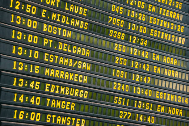 Flight information panel A panel with information about flights in an airport. delayed sign photos stock pictures, royalty-free photos & images