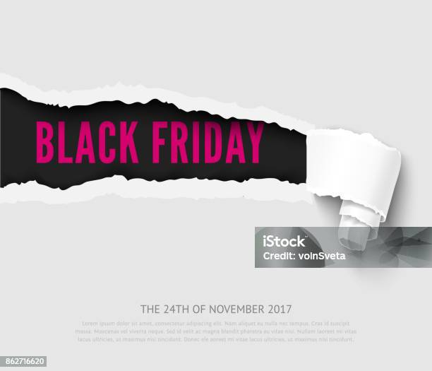 Black Friday Vector Banner Stock Illustration - Download Image Now - Torn, Cut Or Torn Paper, Tearing