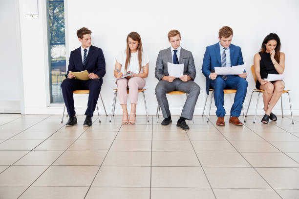 istock Candidates wait for job interviews, full length, copy space 862718216