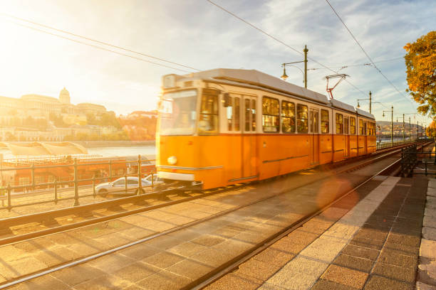 istock Typical Yellow Tram on the Danube Riverside in Budapest 862721246