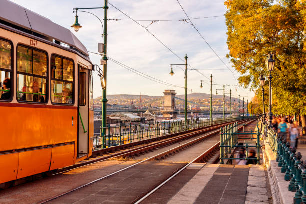 istock Typical Yellow Tram on the Danube Riverside in Budapest 862721534