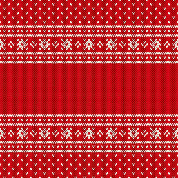 Red Seamless Knitted Pattern. Christmas and New Year Design Background with a Place for Text. Wool Knitting Texture Imitation Seamless Pattern on the Wool Knitted Texture. EPS available clothing patterns stock illustrations
