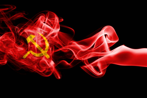 istock Communist national smoke flag 862728332