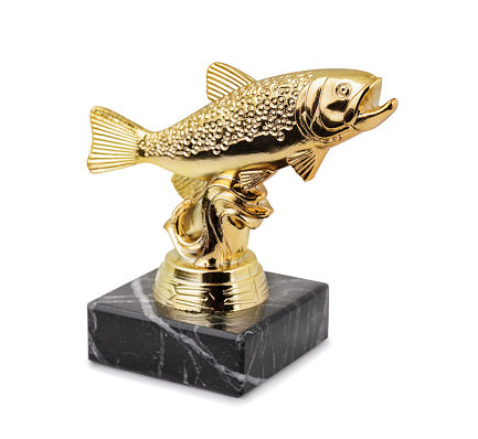 Trout fishing trophy isolated on white