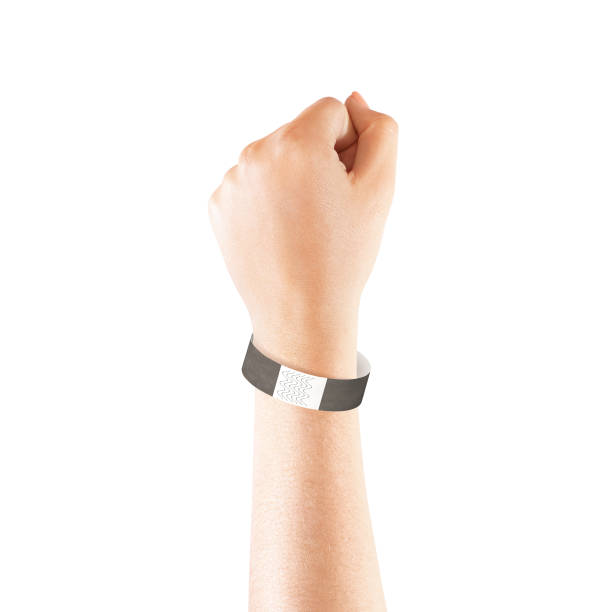 istock Blank black paper wristband mock up on persons arm 862729584