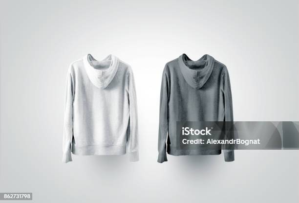 Blank Black And White Sweatshirt Mockup Set Back Side View Stock Photo - Download Image Now