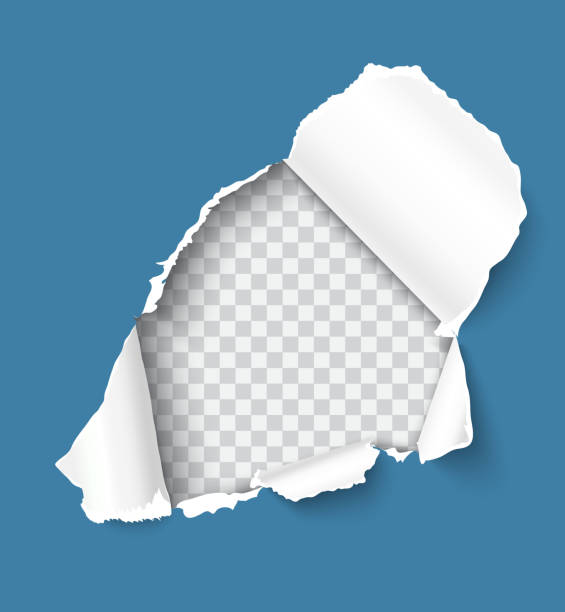 Torn paper realistic vector illustration Holes torn in blue paper on transparent background, realistic vector template torn paper transparent background stock illustrations