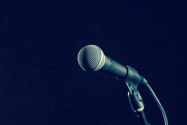 istock Microphone on dark background, music instrument concept 862739832