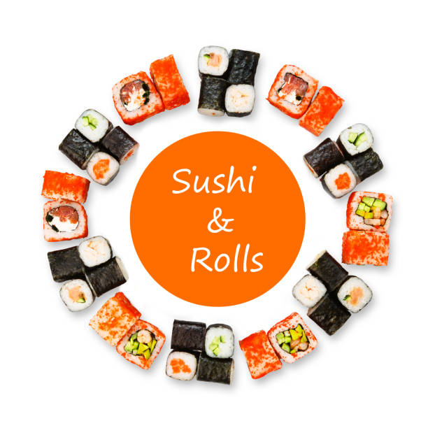 istock Set of sushi, maki and rolls isolated on white background 862750798