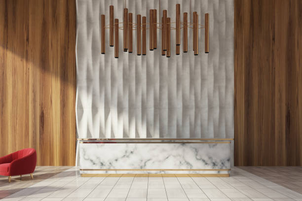 istock Marble and wooden reception office 862750860