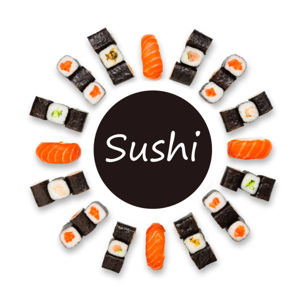 istock Set of sushi, maki and rolls isolated on white background 862750938