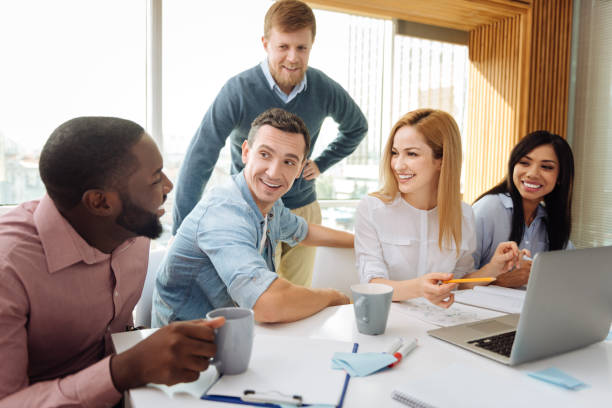 istock Delighted bearded blonde man standing behind his partners 862751084