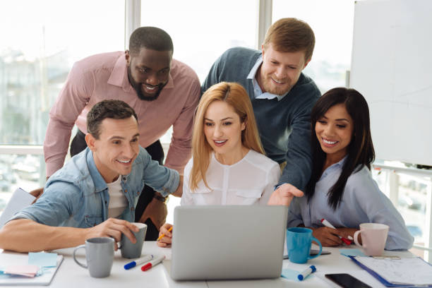 istock Group of smiling people that actively discussing 862751266
