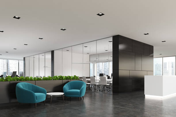istock Blue armchair waiting area and reception 862759032