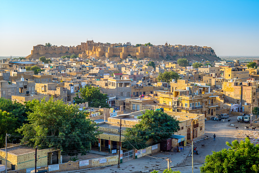 city view with jaisalmer fort in rajasthan, india