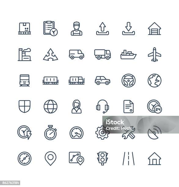 Vector Thin Line Icons Set With Logistic Delivery Business Distribution Outline Symbols Stock Illustration - Download Image Now