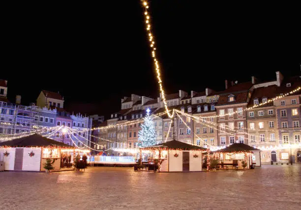 Photo of Festive market at Market Square in Warsaw at night