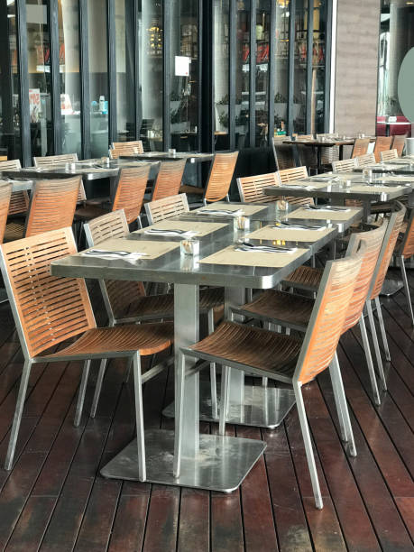 istock Dining table set at the terrace of restaurant 862763350
