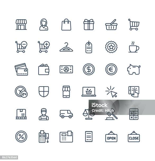 Vector Thin Line Icons Set With Shopping And Ecommerce Outline Symbols Stock Illustration - Download Image Now