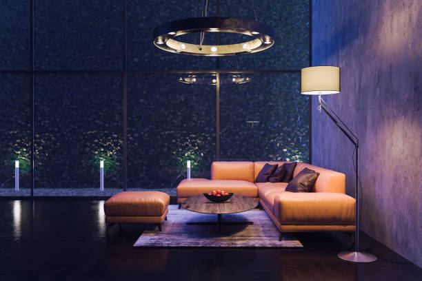 istock Modern Living Room at Night 862763610