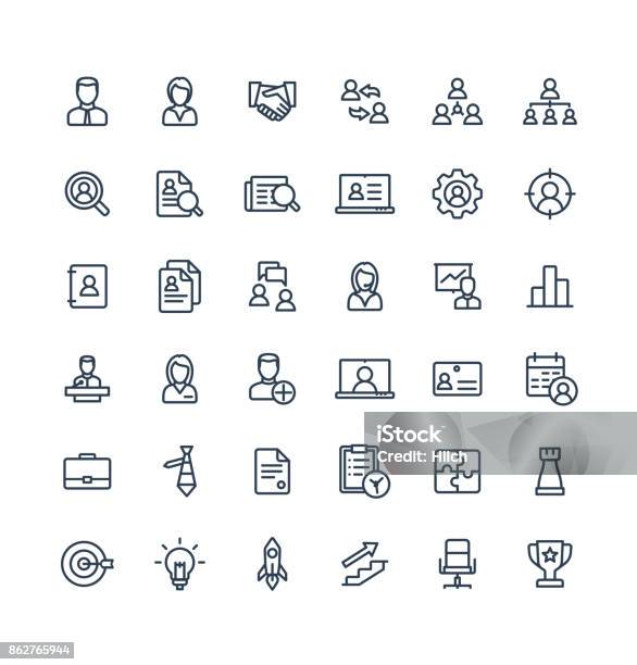Vector Thin Line Icons Set Business And Management Outline Symbols Stock Illustration - Download Image Now