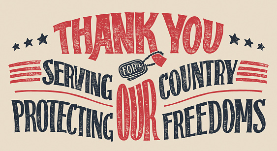 Thank you for serving our country and protecting our freedoms. Veterans day hand-lettering greeting card. Holiday hand-drawn typography poster