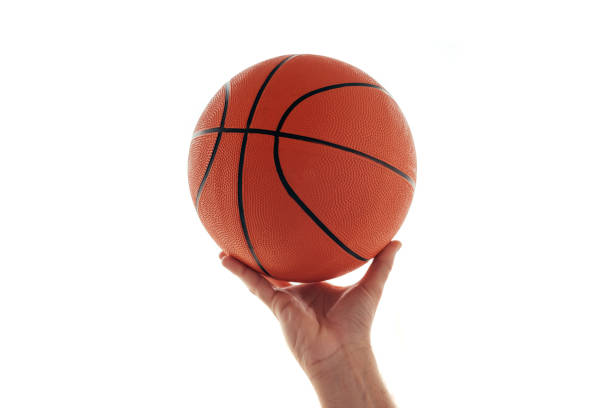istock Male hand with basketball isolated on white background 862786752