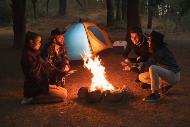 campeggio giovani - friendship camping night campfire foto e immagini stock