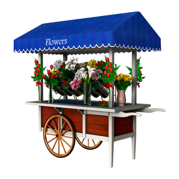 istock 3D rendering retro flower cart on white 862786796