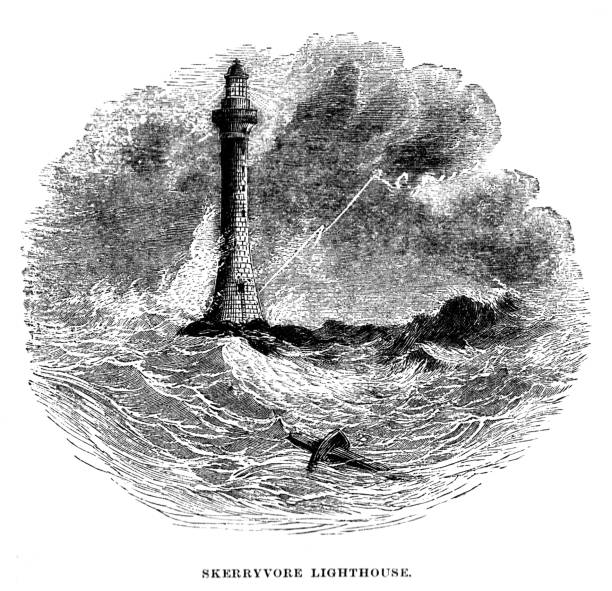 istock Victorian lighthouse illustration from Lighthouses and Lightships by W H Davenport Adams; 19th century print of 'Skerryvore Lighthouse' Tiree, Inner Hebrides Scotland ; 1870 862798182