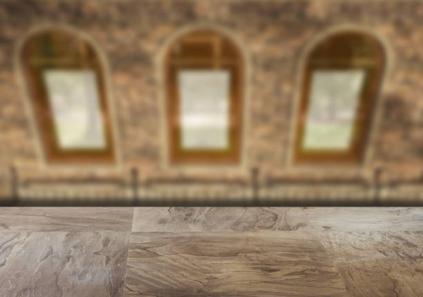 istock The wooden table. Blurred interior. Empty shop window 862800760