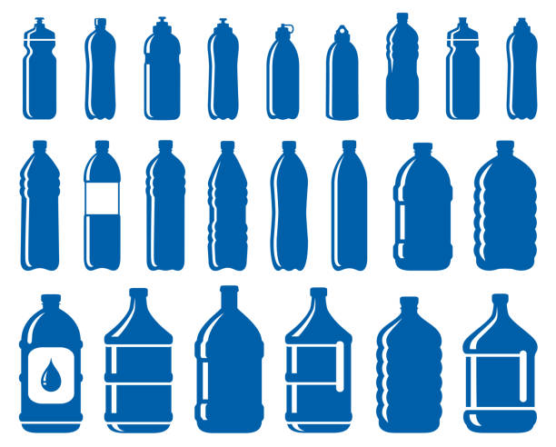 set of water bottle icons set of abstract water bottle icons on white background blue jug stock illustrations