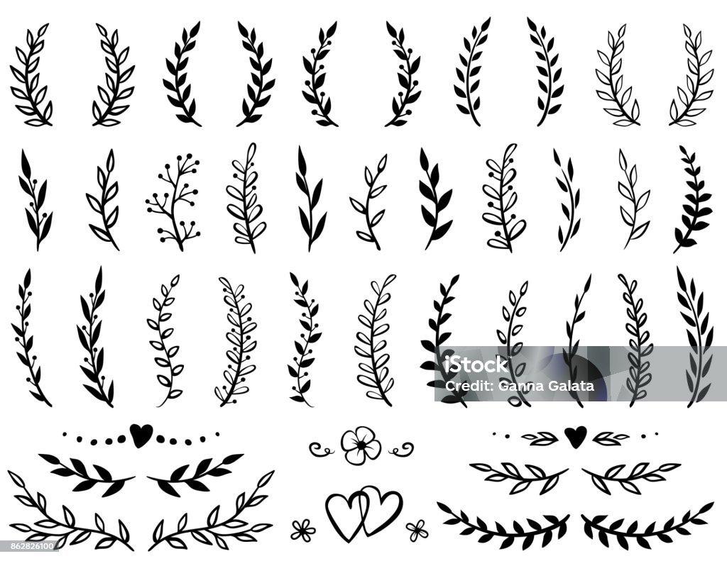 set of tree branches vintage set of hand drawn tree branches with leaves on white background Leaf stock vector