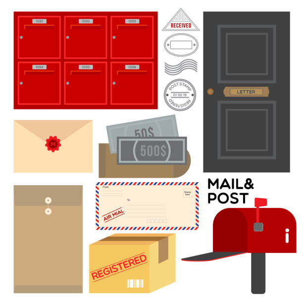 ilustrações, clipart, desenhos animados e ícones de & correio - red asia send mail