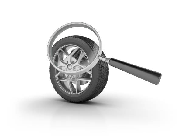 istock Car Tire with Magnifying Glass - 3D Rendering 862965844