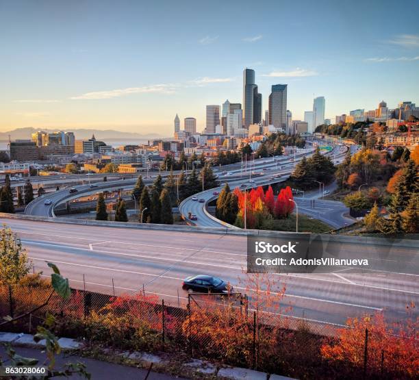 Seattle Skyline Stock Photo - Download Image Now - Aerial View, Architecture, Building Exterior