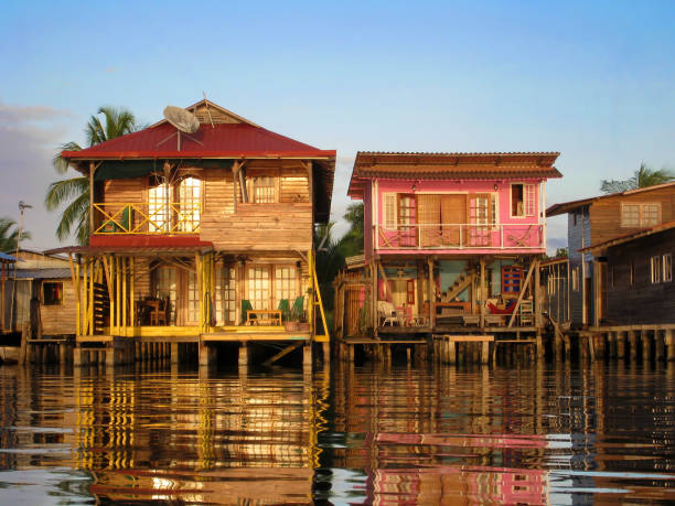 Charming Caribbean houses Charming Caribbean houses over the water in Bocas del Toro, Panama bocas-del-toro stock pictures, royalty-free photos & images