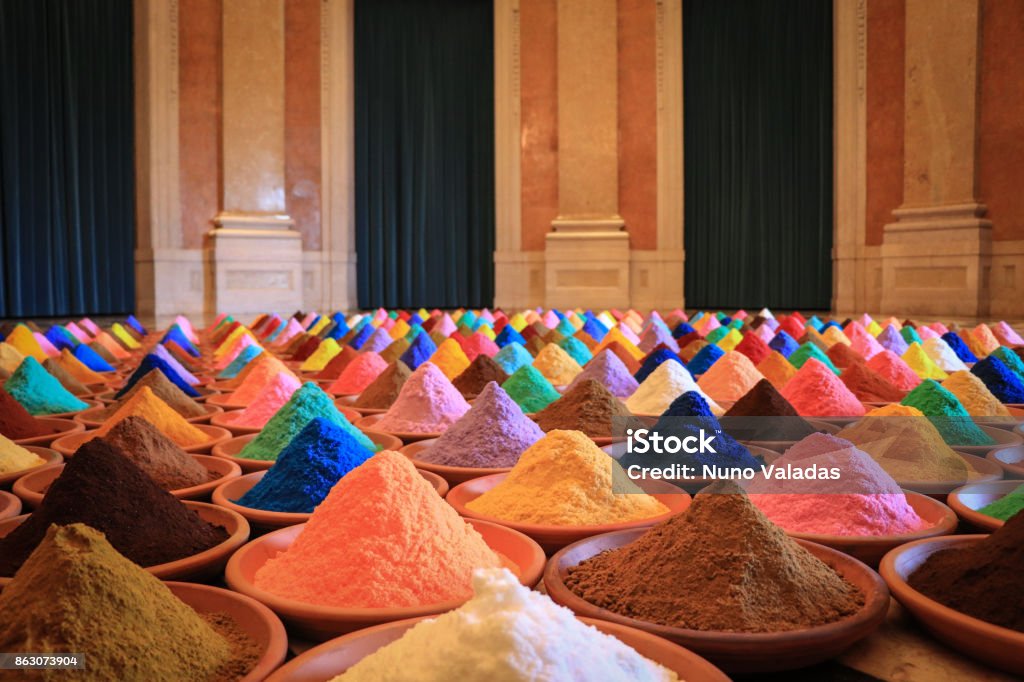 multicolored powder dyes India Stock Photo