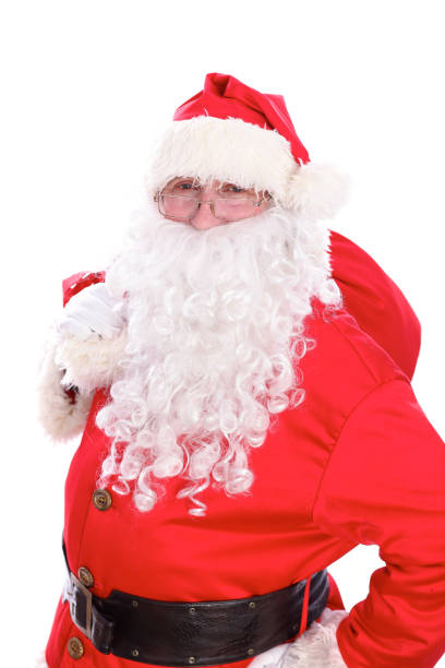 istock Kind Santa Claus carrying big bag, isolated on white background 863093540