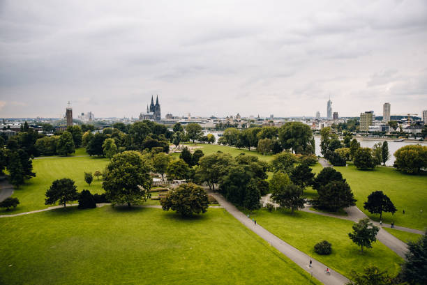 View over the Rheinpark in Cologne stock photo