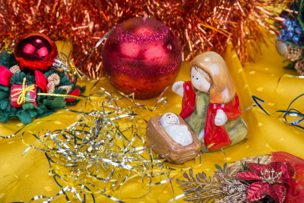 istock Christmas background with decorations  bells, ribbon and balls 863119480