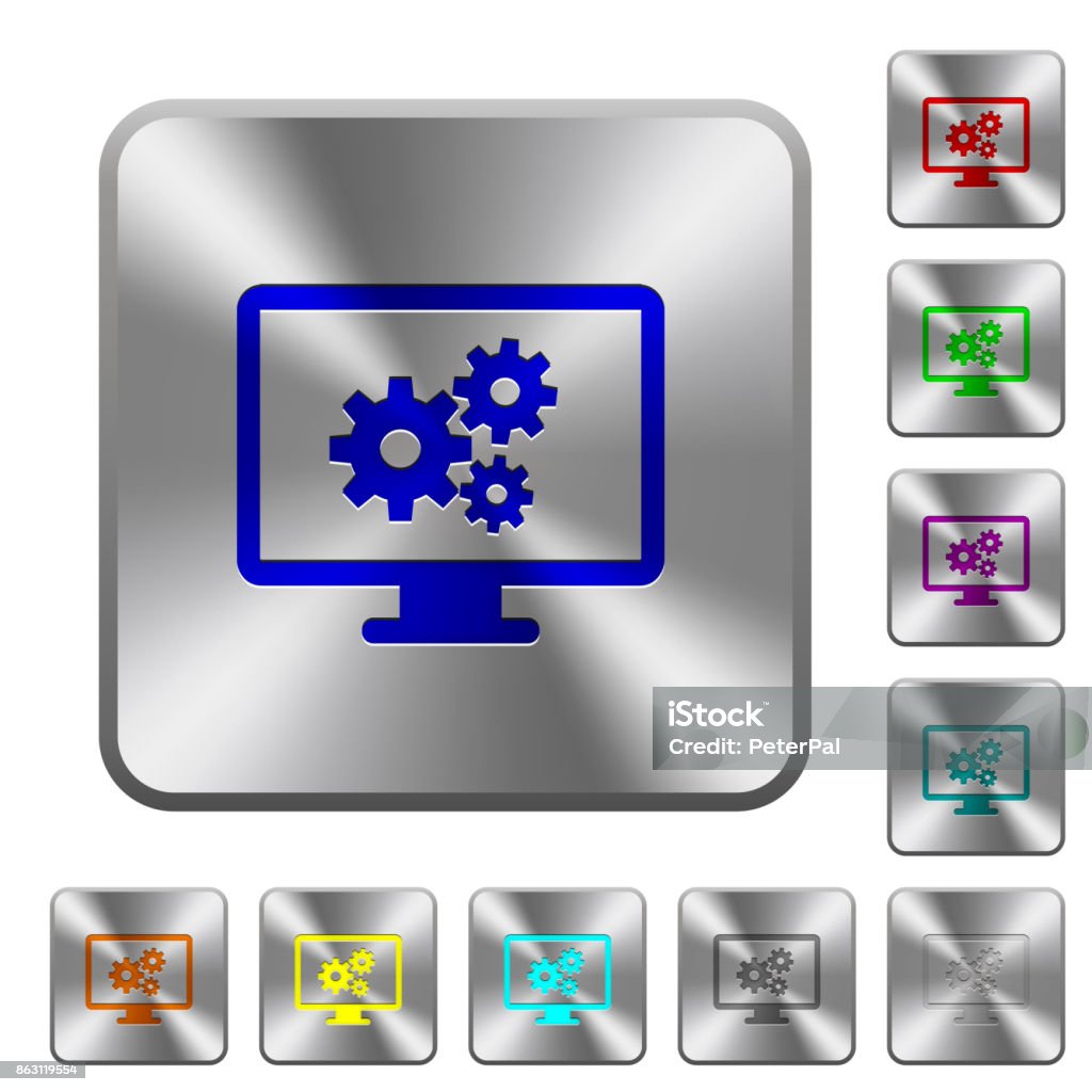 Square Settings Button Screen Settings Rounded Square Steel Buttons Stock Illustration ...