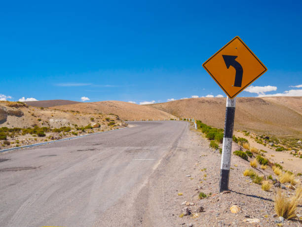 istock Dangerous curve traffic signal in Peru road 863123680