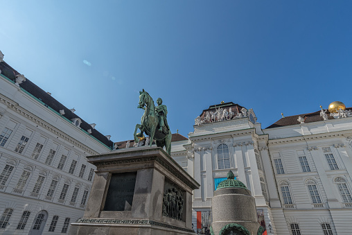 Austrian National Library with monument to Emperor Joseph II in Austria September 2017.
