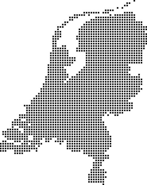stockillustraties, clipart, cartoons en iconen met nederland kaart stippen, gestippelde nederland kaart vector omtrek, zeer gedetailleerd korrelig nederland kaart in zwart-wit afbeelding achtergrond - maastricht