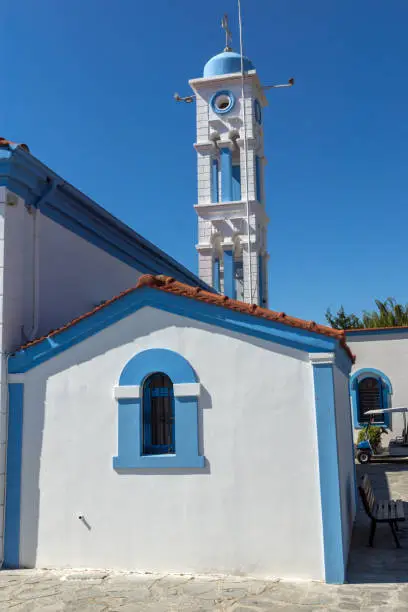 Orthodox Saint Nicholas Monastery located on two islands in Porto Lagos near town of Xanthi, East Macedonia and Thrace, Greece