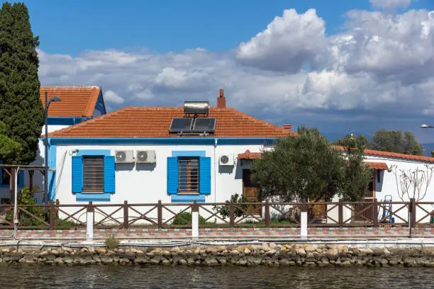 Orthodox Saint Nicholas Monastery located on two islands in Porto Lagos near town of Xanthi, East Macedonia and Thrace, Greece