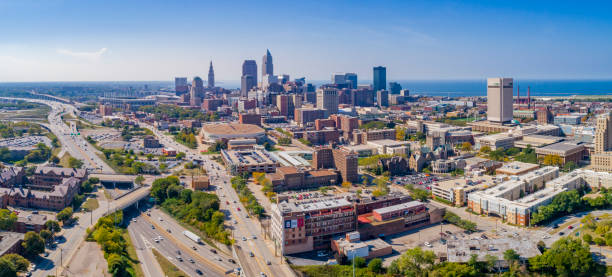 Cleveland Ohio Aerials Various aerial photos over Cleveland with the city skyline cleveland ohio photos stock pictures, royalty-free photos & images