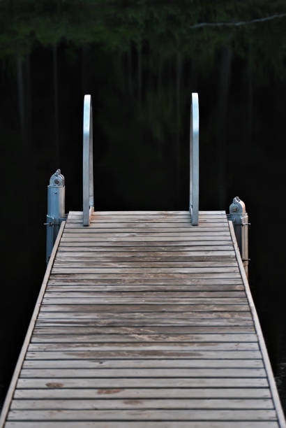 istock Small bridge for bathing in a forest lake a cool summer evening. 863162206